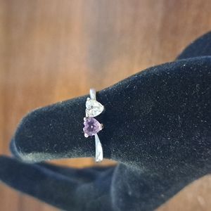Sterling Silver Ring Size 10, 2 Hearts,   Purple and Clear Hearts Valentine's